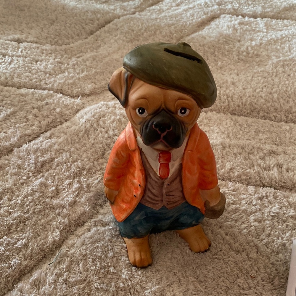 Vintage Pug dog chalk ware money bank
